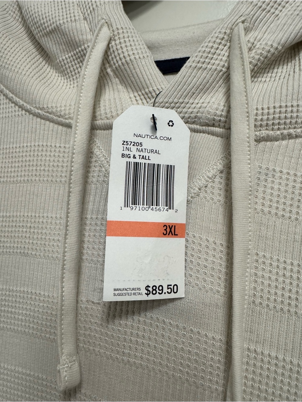 NWT Nautica Big & Tall 3XL Natural Waffle Knit Pullover Hoodie MSRP 89.50 - Picture 5 of 5